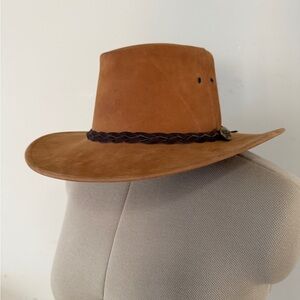 Brown Suede Cowboy Hat, Austrailian Outback Leather Jacaru Hat